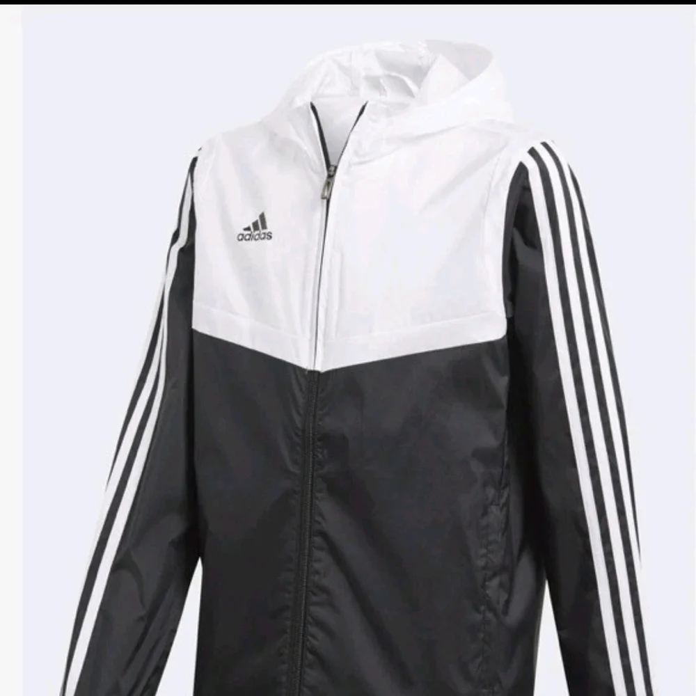 NWOT Adidas Boys' Original Tiro Hooded Windbreaker Jacket Black White 2XS